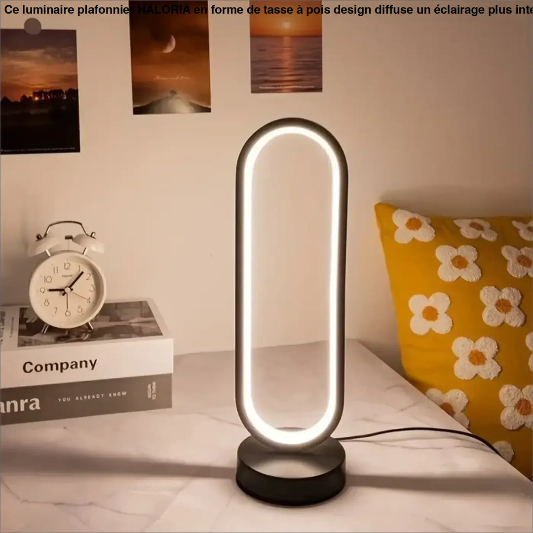 Veilleuse moderne santillana en forme ovale avec lumière led noire en anneau lumineux pour table