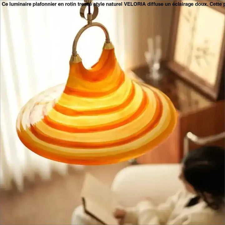 Suspension luminaire contemporain orange et blanc strié moderne