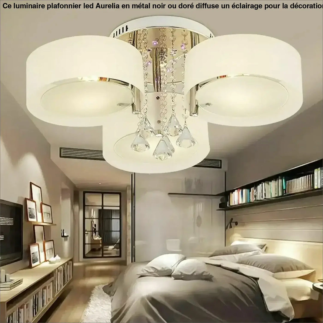 Plafonnier LED Blanc Orné De Cristal Pour Ambiance Luxueuse