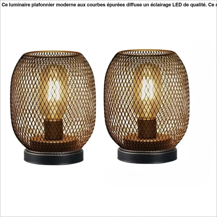 Lampe de table makara paire de lampes en maille bronze avec bases noires et ampoules filament chaudes comme decor features