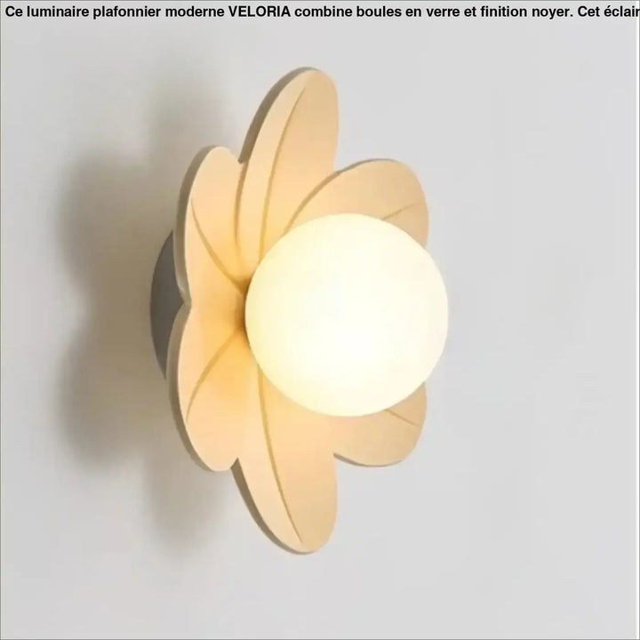 Applique murale antha en bois minimaliste avec diffuseur sphérique lumineux chaud au centre en forme de fleur