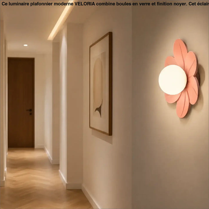 Applique murale antha en forme de fleur rose avec diffuseur sphérique lumineux blanc central