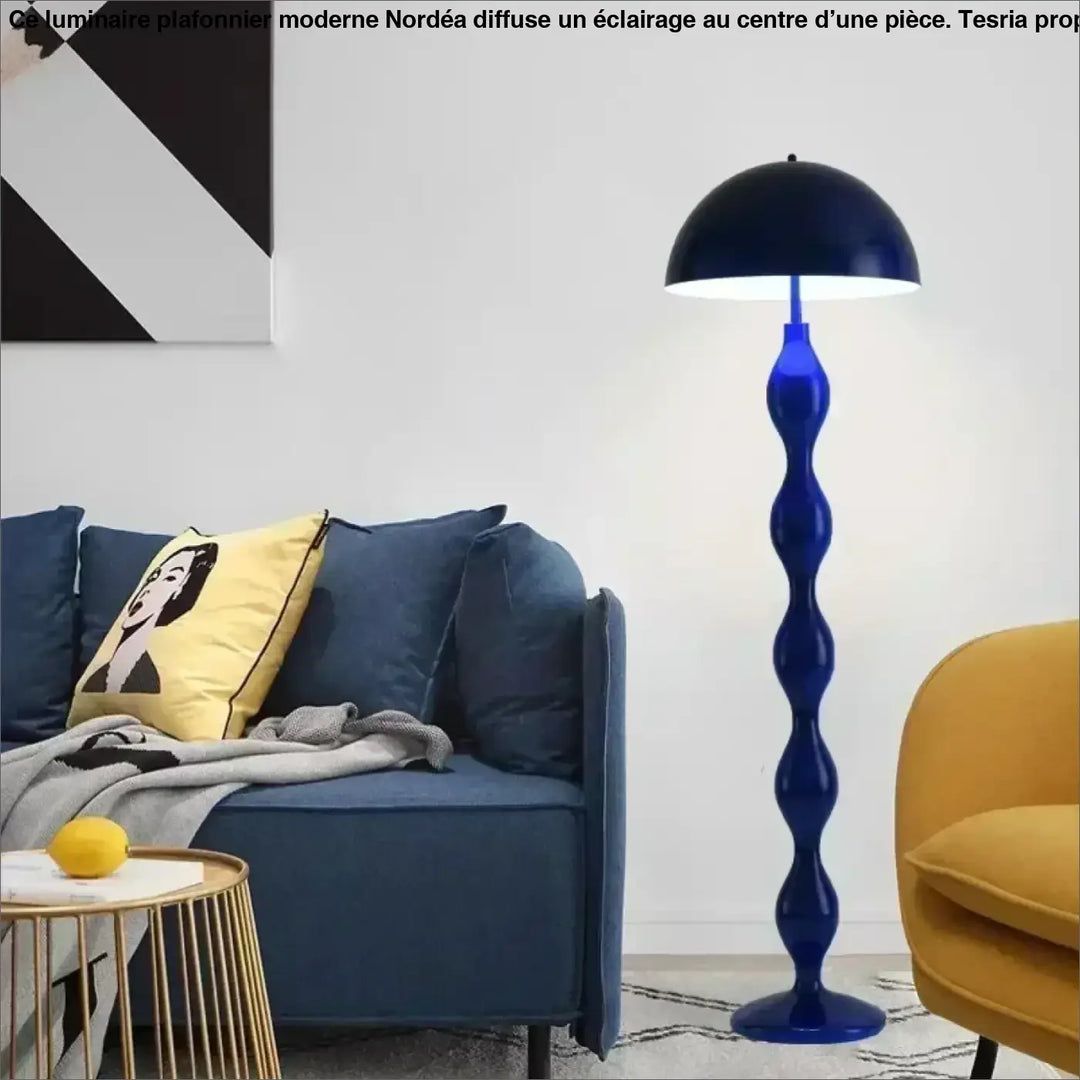 Lampadaire ariha fer type en acier cobalt bleu avec tige torsadée brillante et abat-jour en dôme