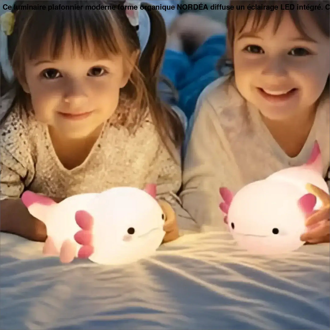 Veilleuse salamandre lumineuse en forme d axolotl blanc avec branchies roses et éclairage doux pour chambre enfant