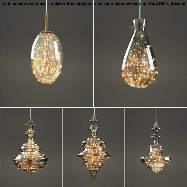 Suspension cuivre et verre moderne doré style contemporain
