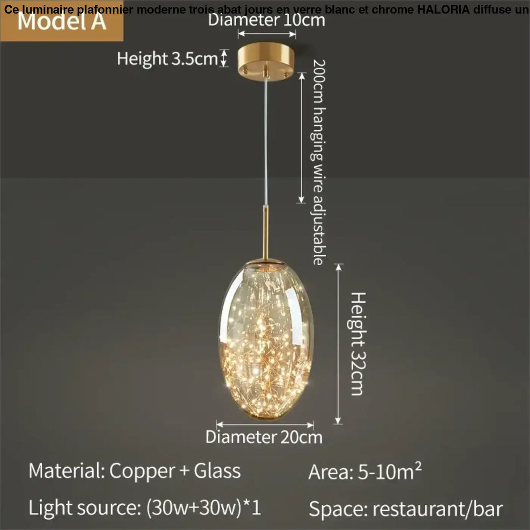 Suspension cuivre et verre moderne doré style contemporain