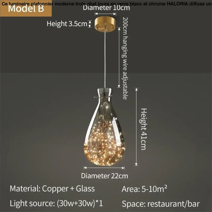Suspension cuivre et verre moderne doré style contemporain