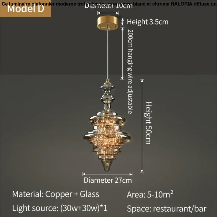 Suspension cuivre et verre moderne doré style contemporain