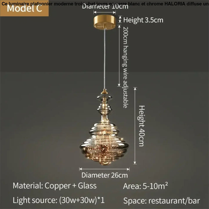 Suspension cuivre et verre moderne doré style contemporain