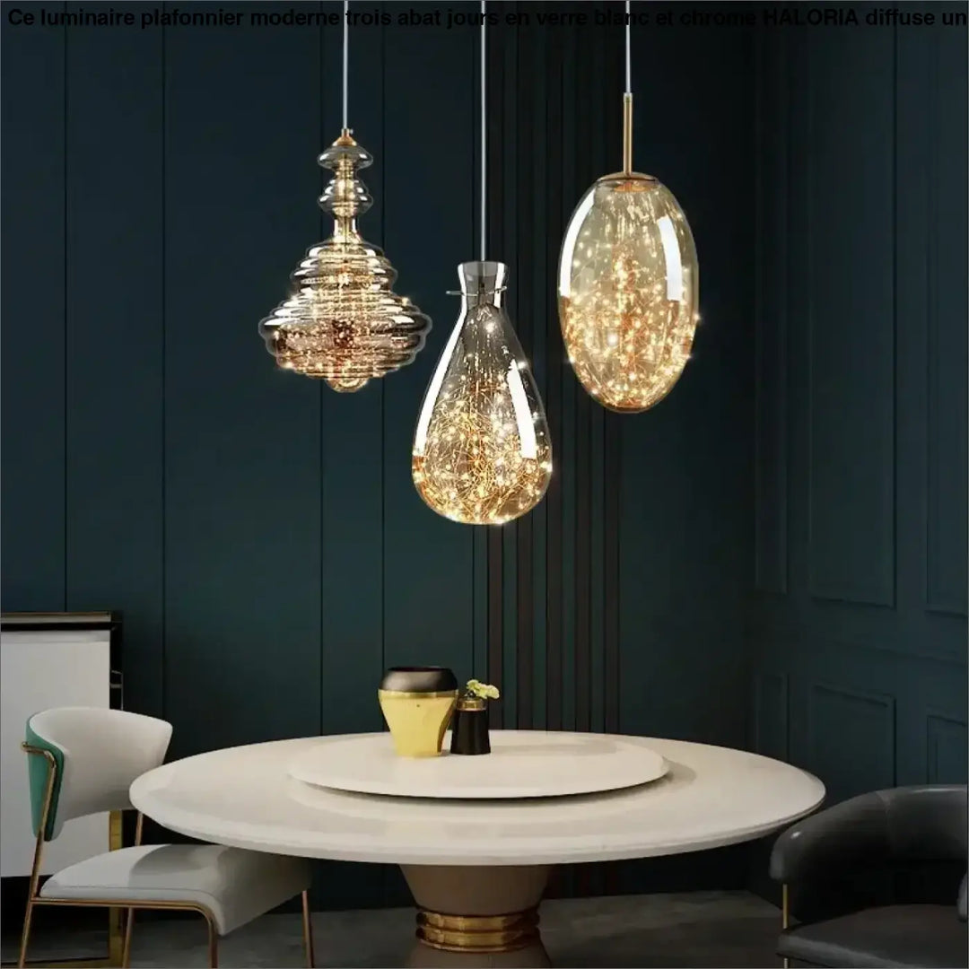 Suspension cuivre et verre moderne doré style contemporain