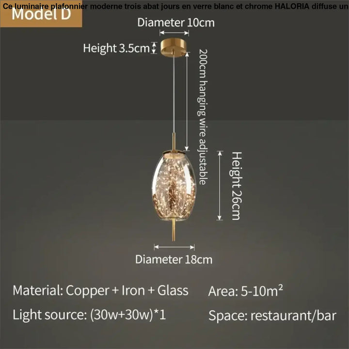 Suspension cuivre et verre moderne doré style contemporain