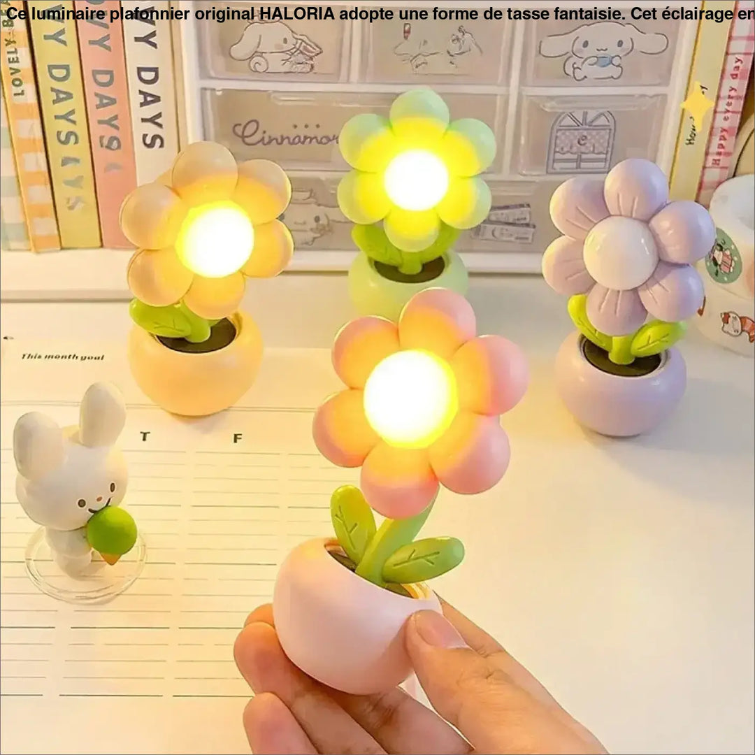 Veilleuse flow lampe de bureau en forme de fleur pastel en plastique lisse avec lumière douce dans un pot arrondi objet décoratif