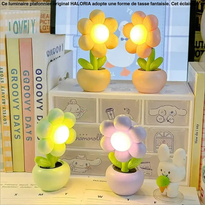 Veilleuse flow en forme de fleur pastel avec lumière douce et pétales en plastique, objet décoratif pour bureau