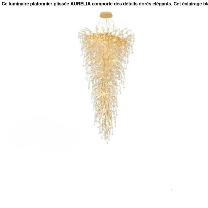 Suspension luminaire kintah en or avec branches en cristal en cascade et lumière chaude pour un luminaire design élégant