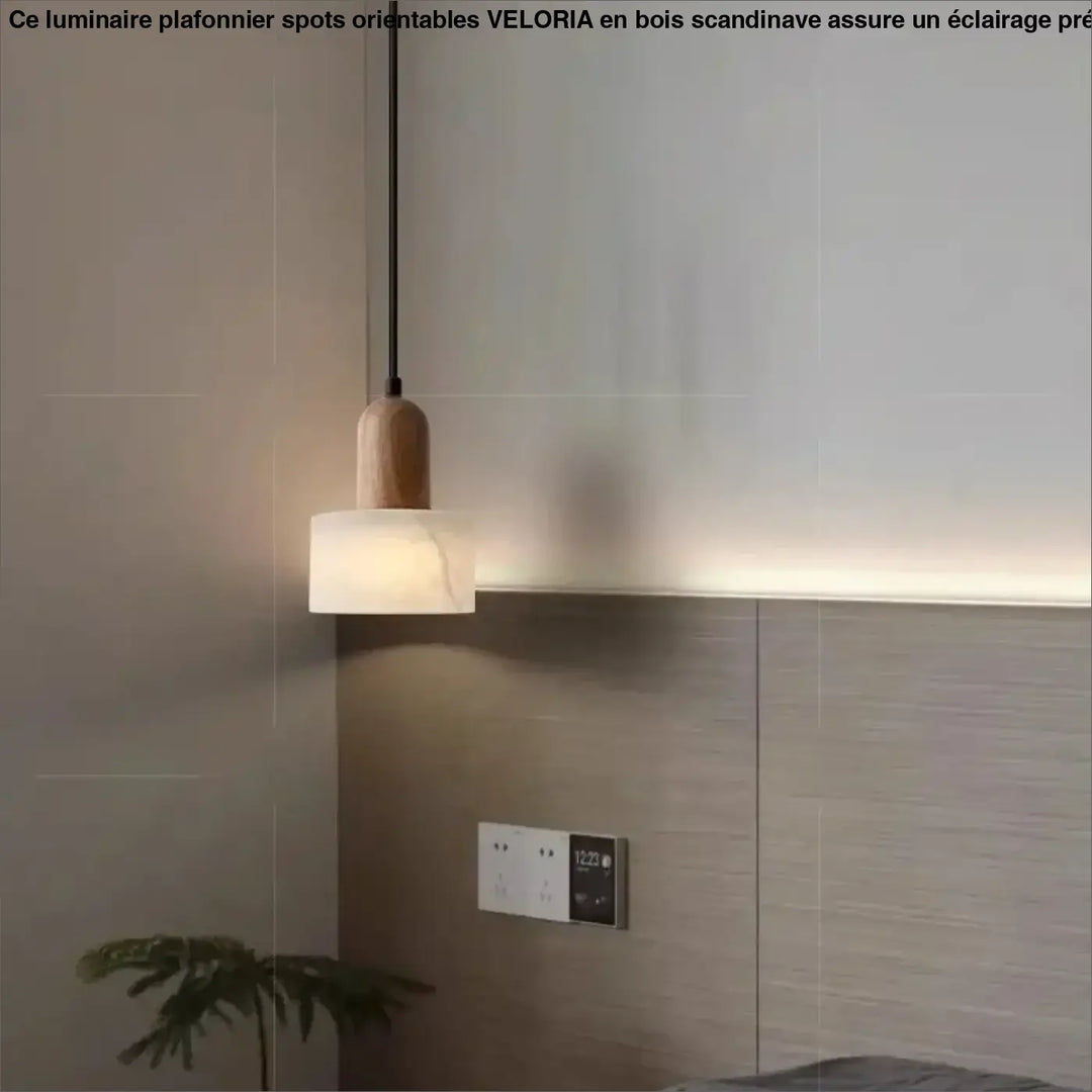 Suspension luminaire contemporain en marbre et en bois naturel
