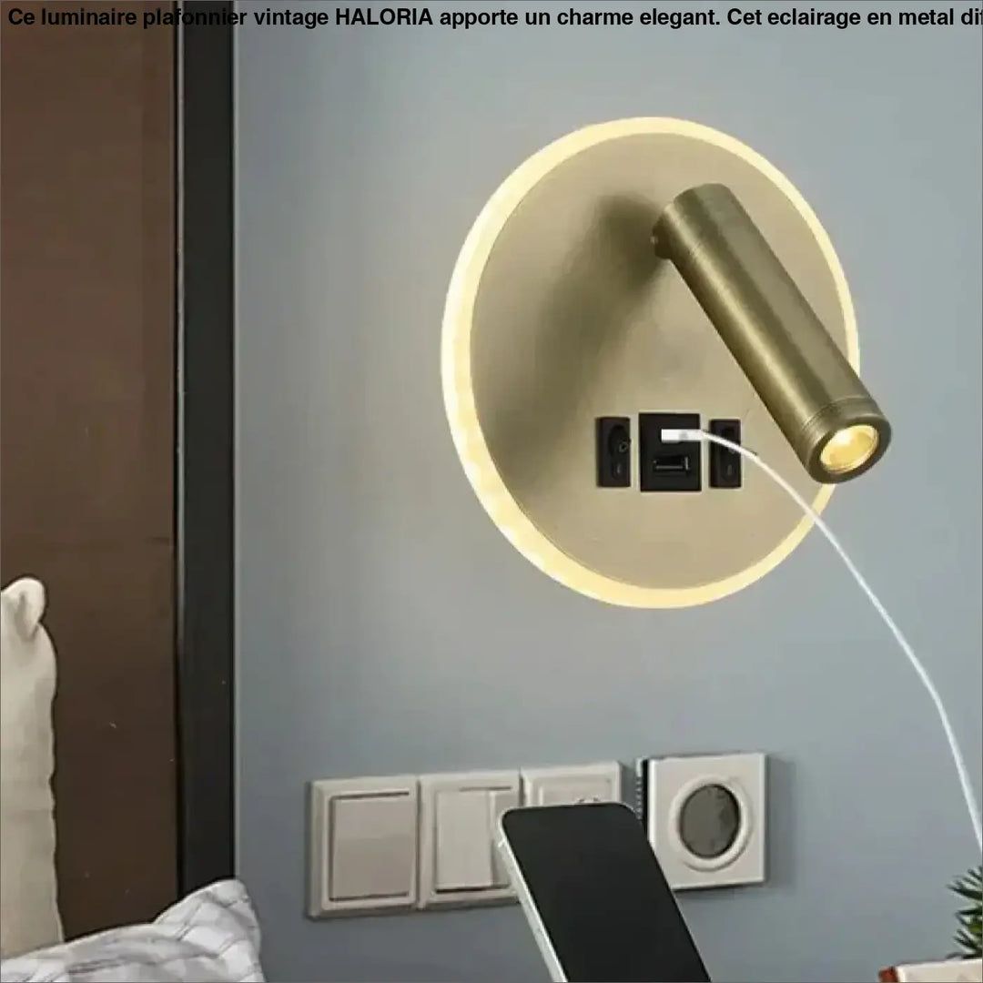 Applique murale led en laiton finition circulaire avec spot orientable et ports usb intégrés design moderne velente