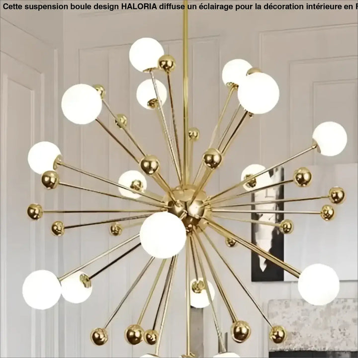 Luminaire suspension boule design haloria en style sputnik finition or avec plusieurs globes en verre dépoli