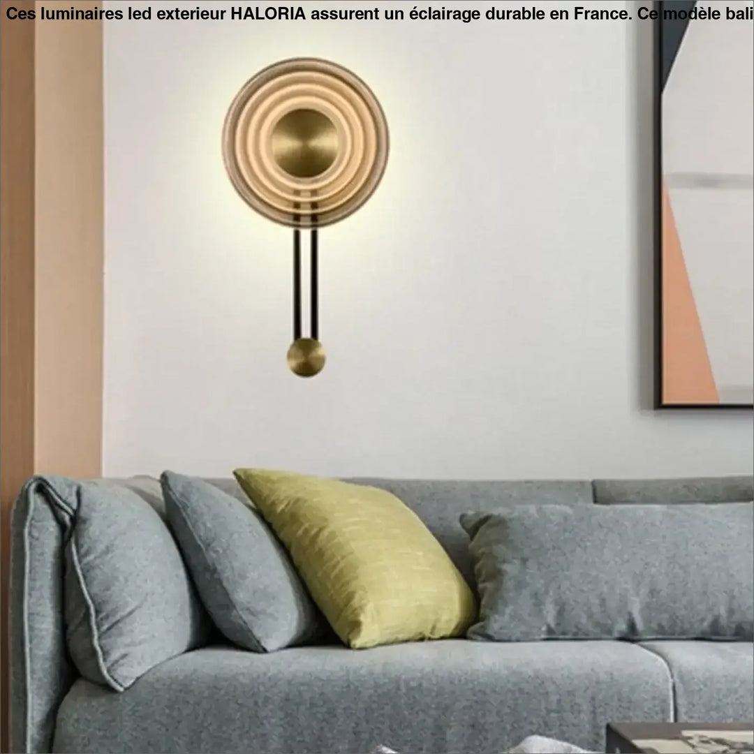 Applique murale circulaire en laiton avec anneaux concentriques et pendant sphérique pour luminaires led exterieur haloria