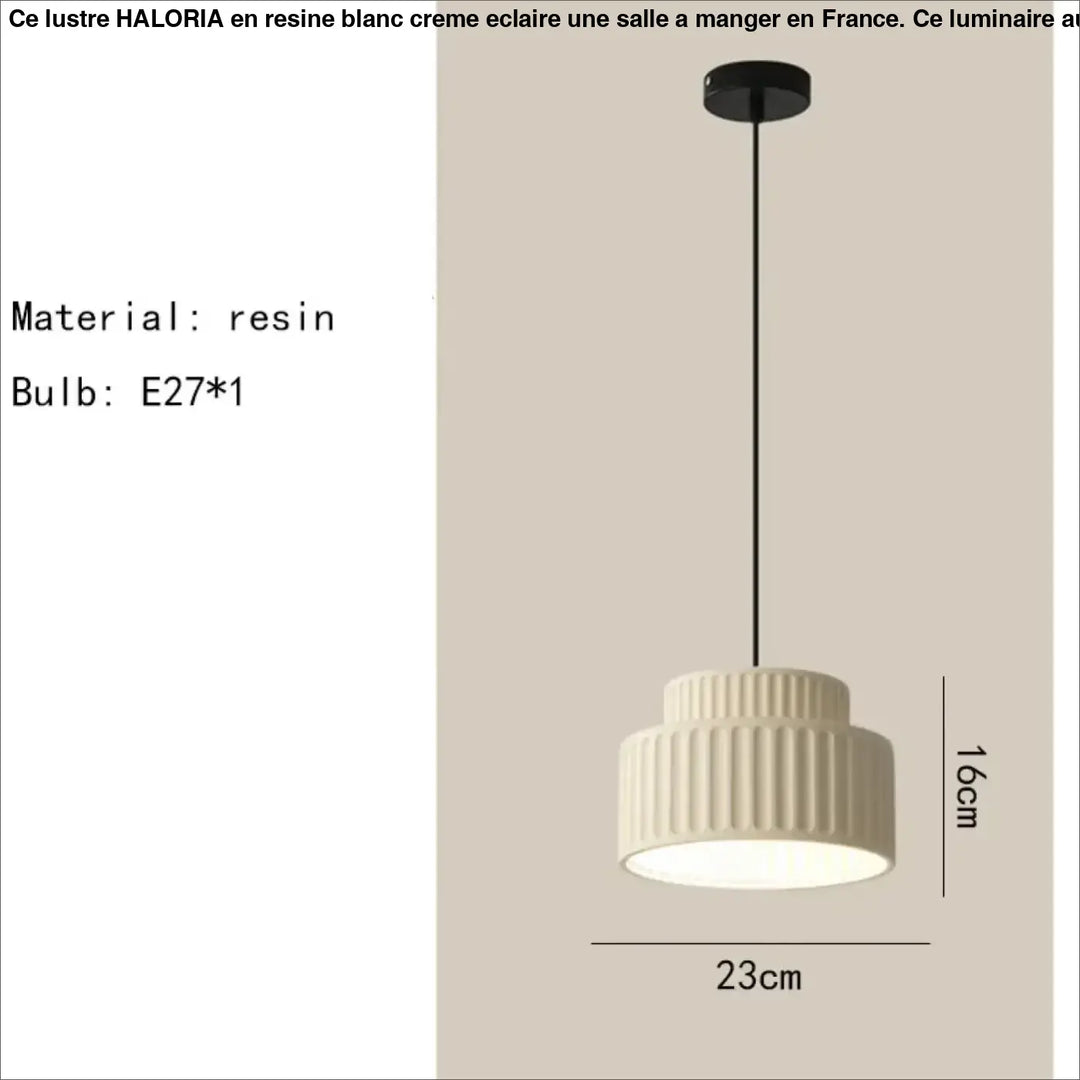 Suspension luminaire crebia en résine crème avec design nervuré à étages et cordon noir pour suspension