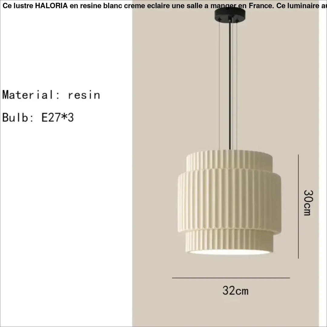 Suspension luminaire crebia en résine crème avec design à étages cannelé et ferrure métallique noire