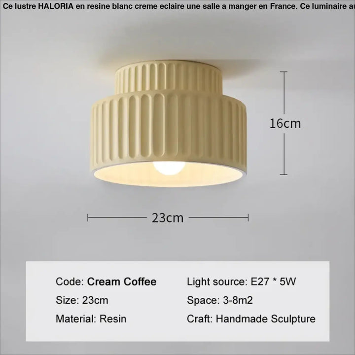 Suspension luminaire crebia en résine couleur crème avec design côtelé à deux niveaux pour plafond