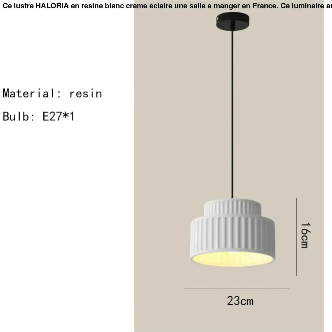 Suspension luminaire crebia en résine blanche avec design strié et étagé et câble noir suspendu