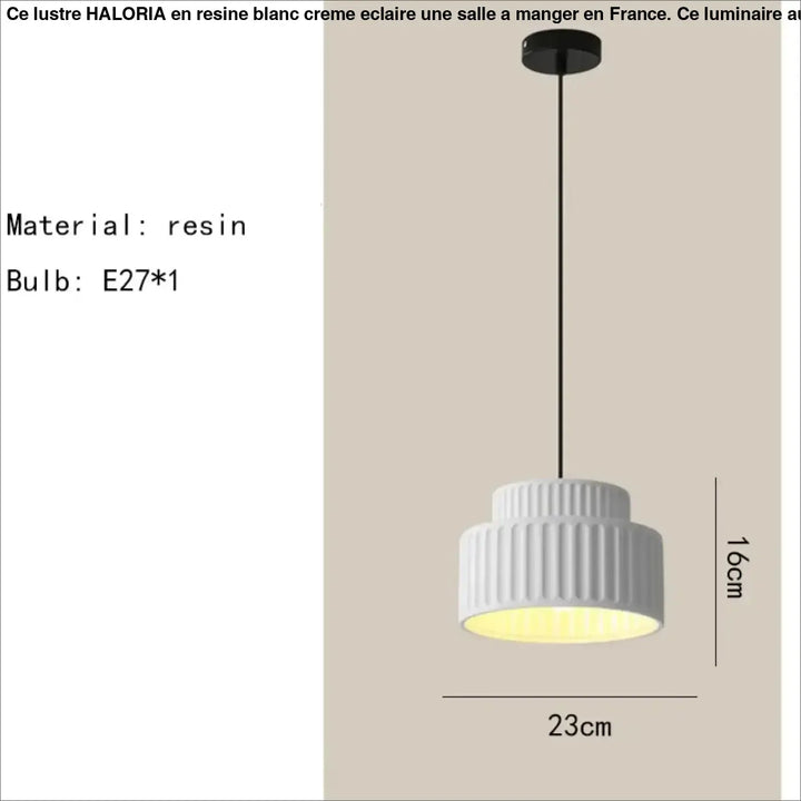 Suspension luminaire crebia en résine blanche avec design strié et étagé et câble noir suspendu