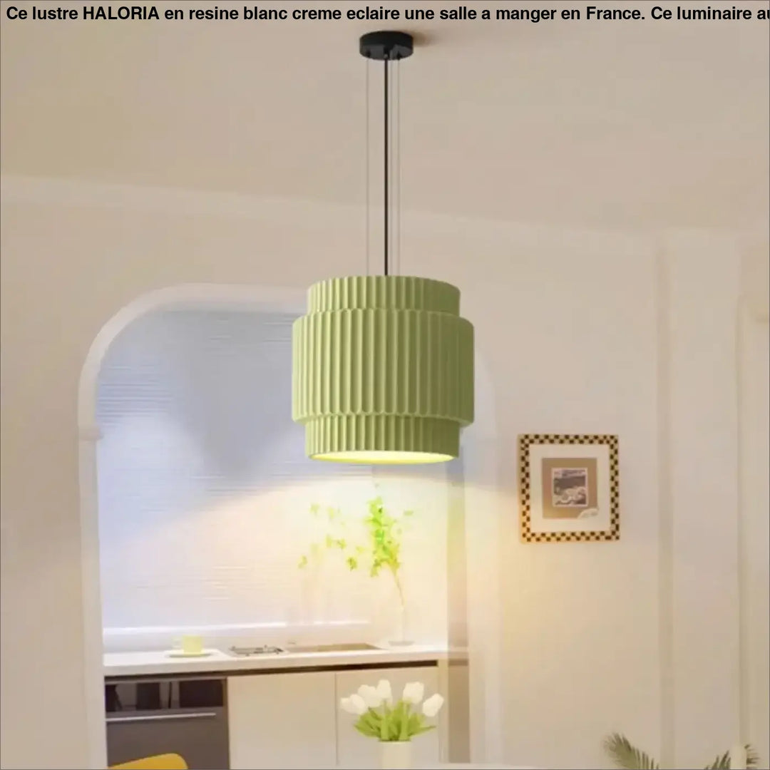 Suspension luminaire crebia avec luminaire suspendu moderne à double étage nervuré en vert sauge doux