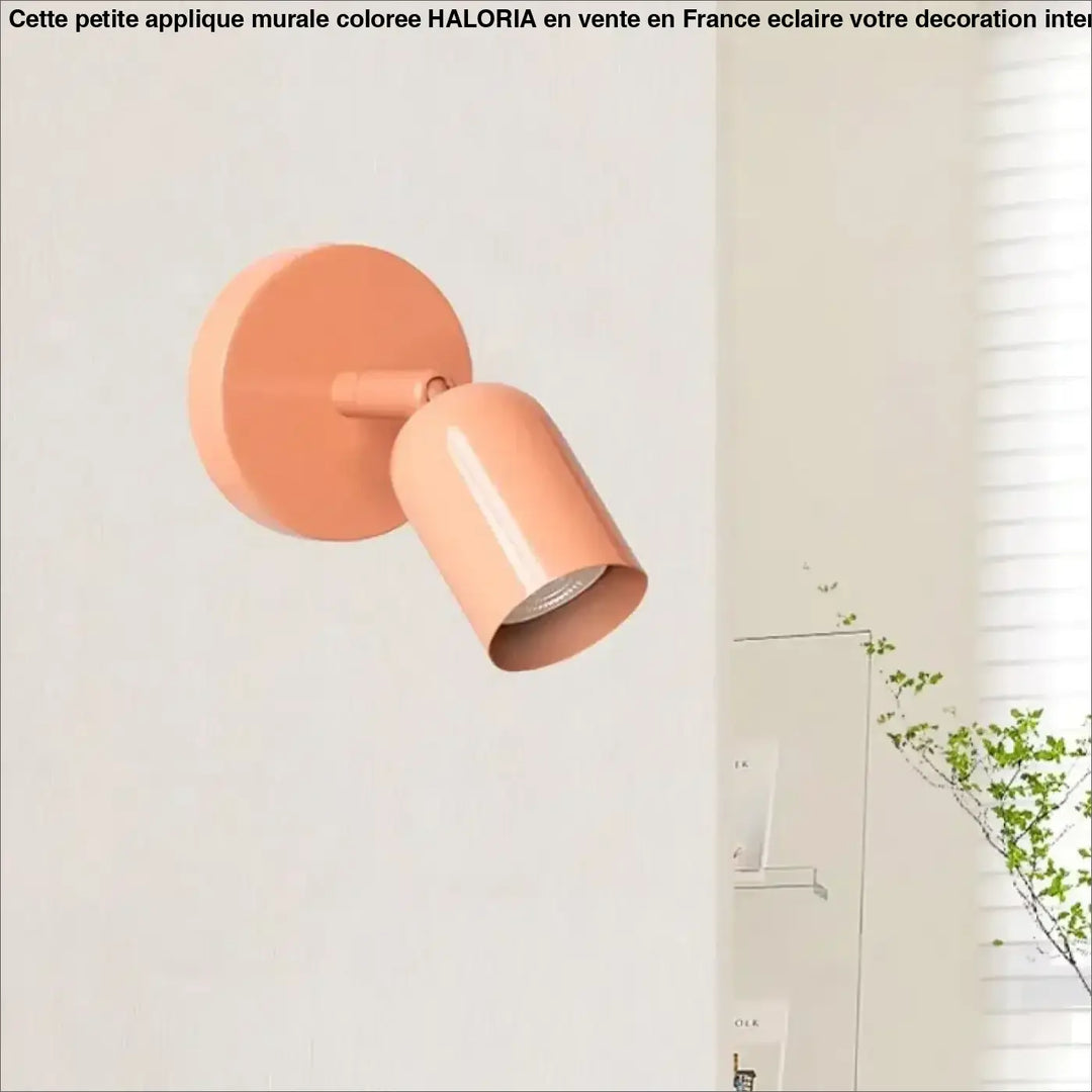 Petite applique murale coloree coral avec finition metallique elegante et tete orientable par haloria
