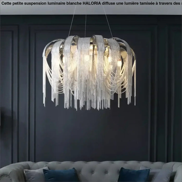 Suspension luminaire design dorée à chaînes lumineuses