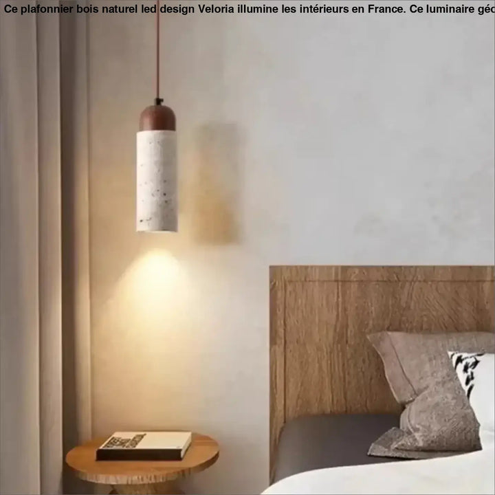 Suspension luminaire minimaliste en pierre et bois naturel chic