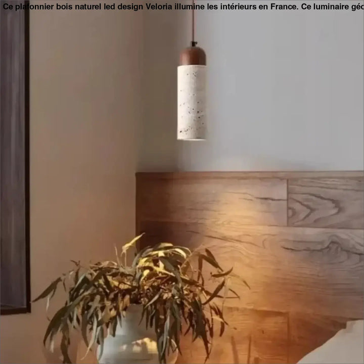 Suspension luminaire minimaliste en pierre et bois naturel chic