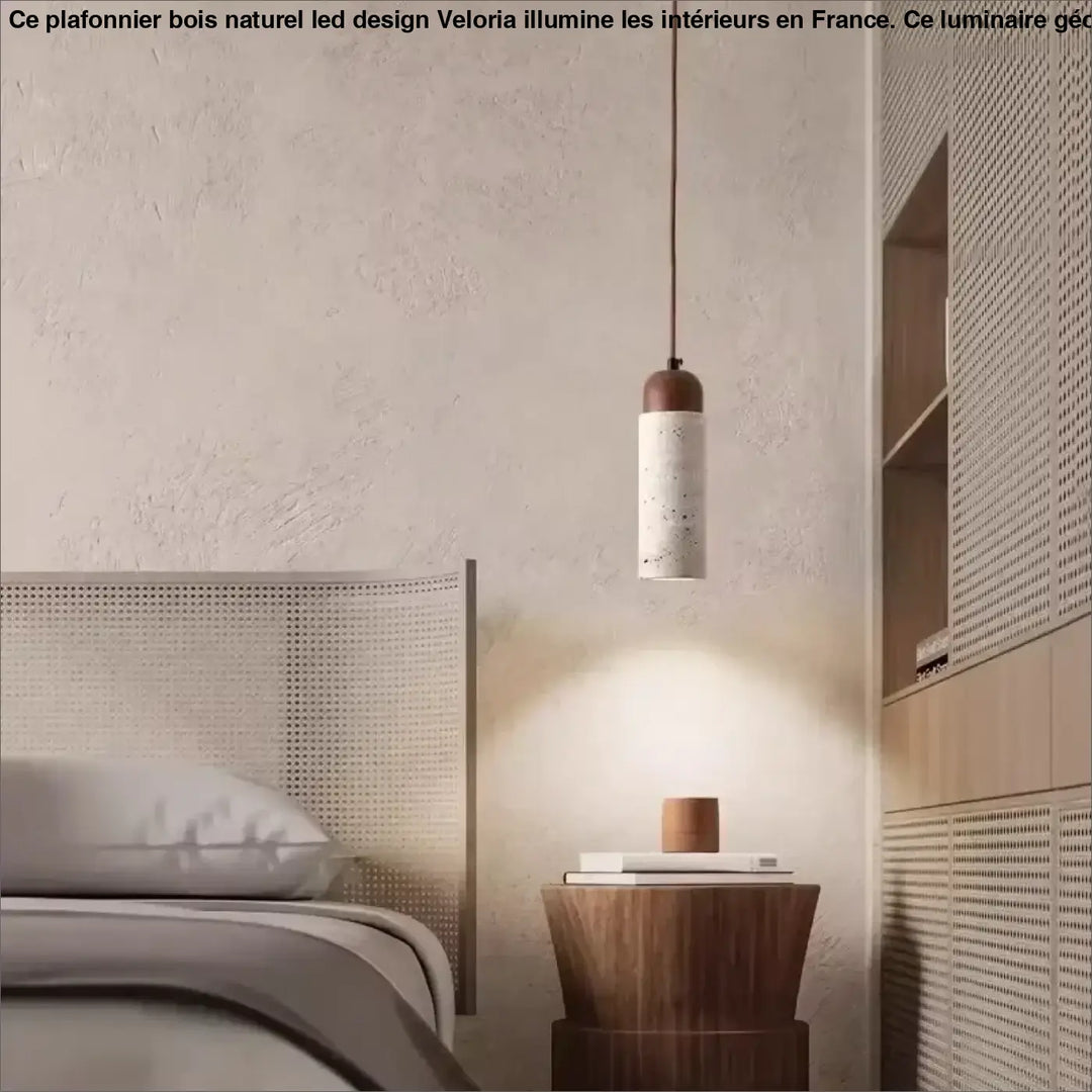 Suspension luminaire minimaliste en pierre et bois naturel chic