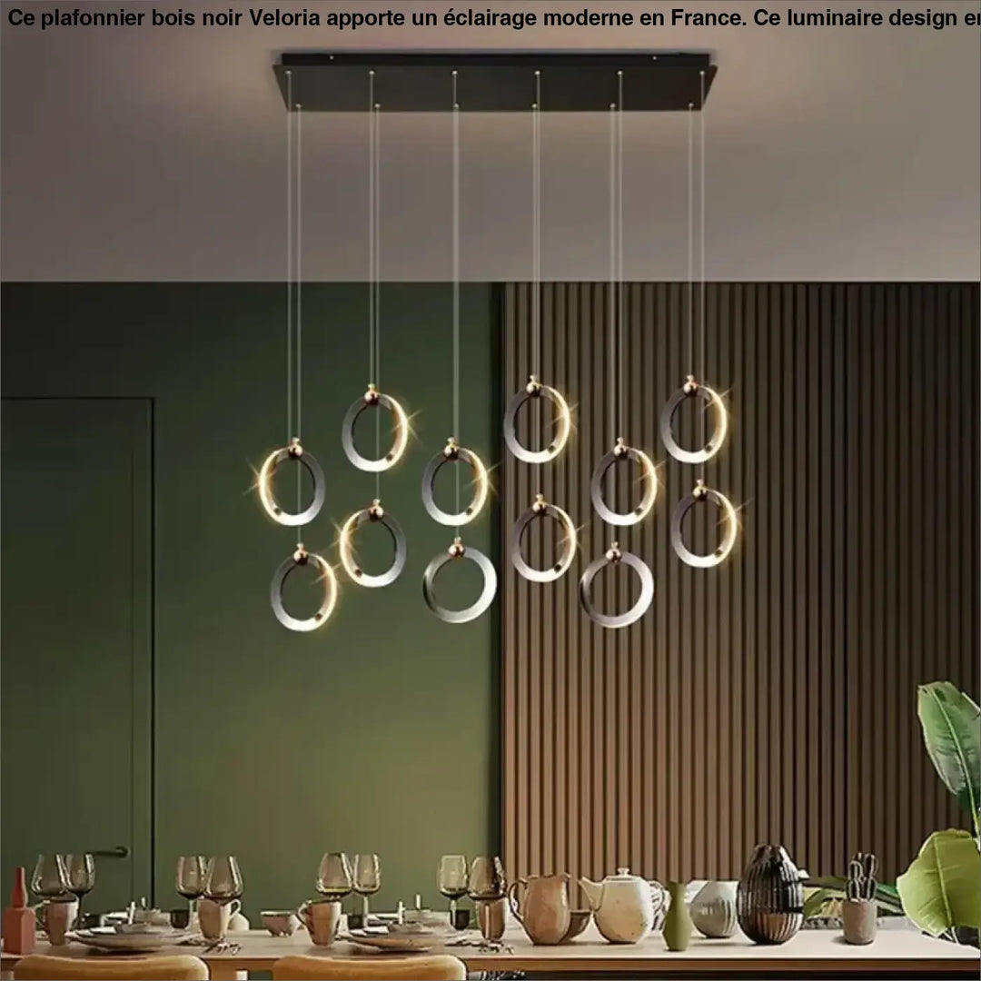 Suspension led anneaux design moderne et élégante noir