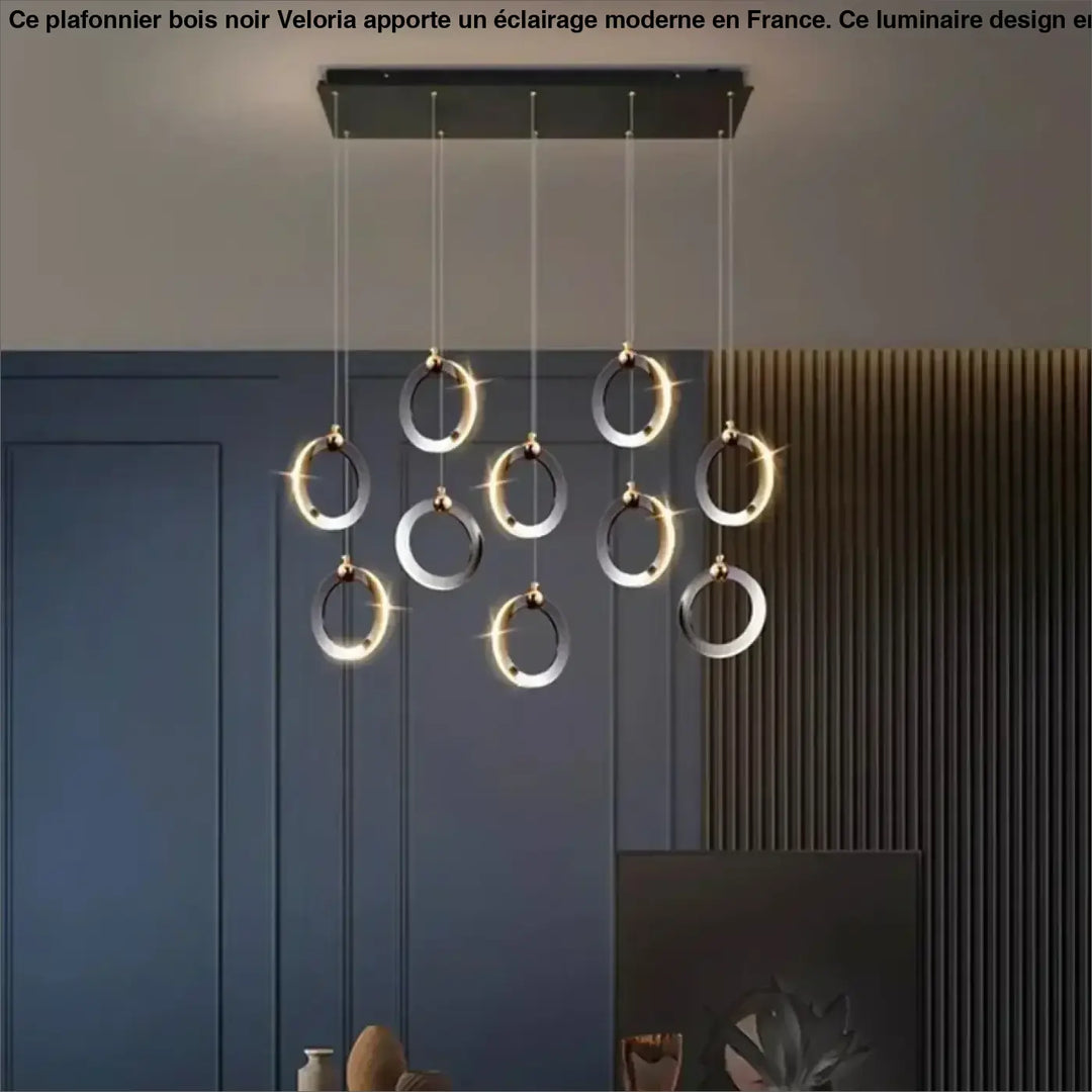 Suspension led anneaux design moderne et élégante noir