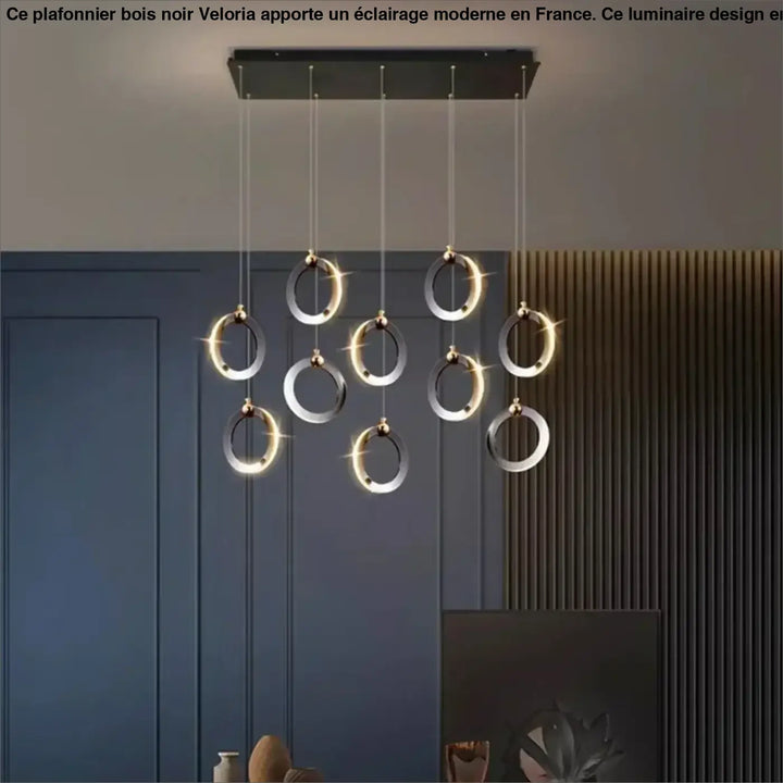 Suspension led anneaux design moderne et élégante noir