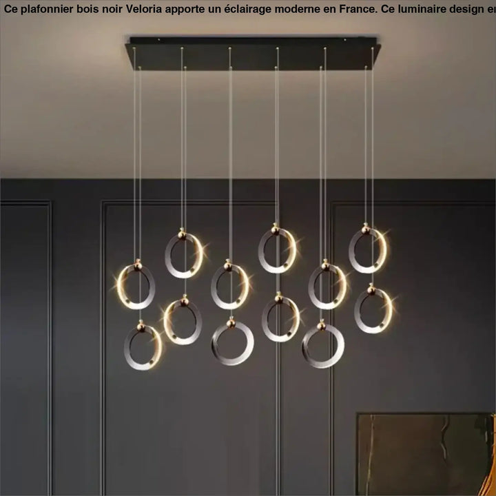 Suspension led anneaux design moderne et élégante noir