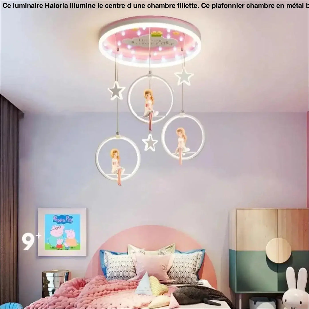 Plafonnier chambre fillette rose circulaire avec éclairage étoile et design personnage peppa pig pour chambre fillette