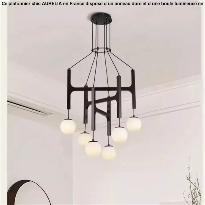Suspension luminaire gradia en métal noir avec six globes en verre dépoli pour un besoin d’ouvrir lumineux élégant