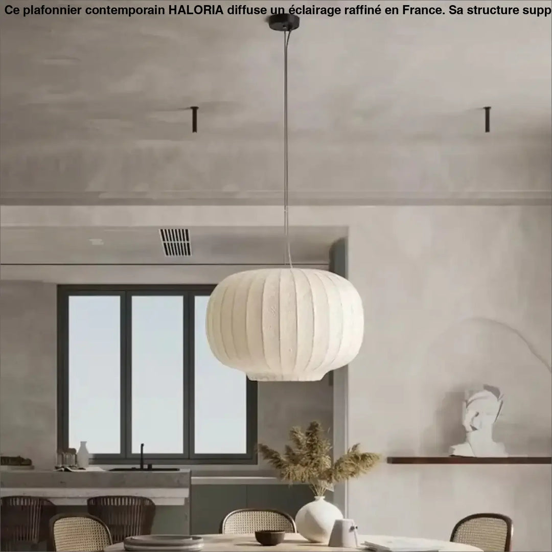 Suspension Luminaire Moderne En Tissu Blanc Plissé Élégant

