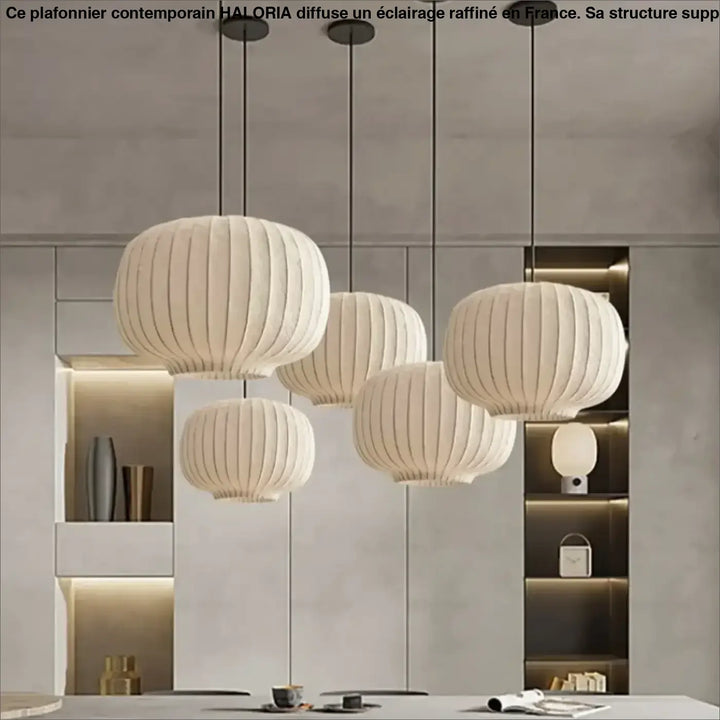 Suspension Luminaire Moderne En Tissu Blanc Plissé Élégant

