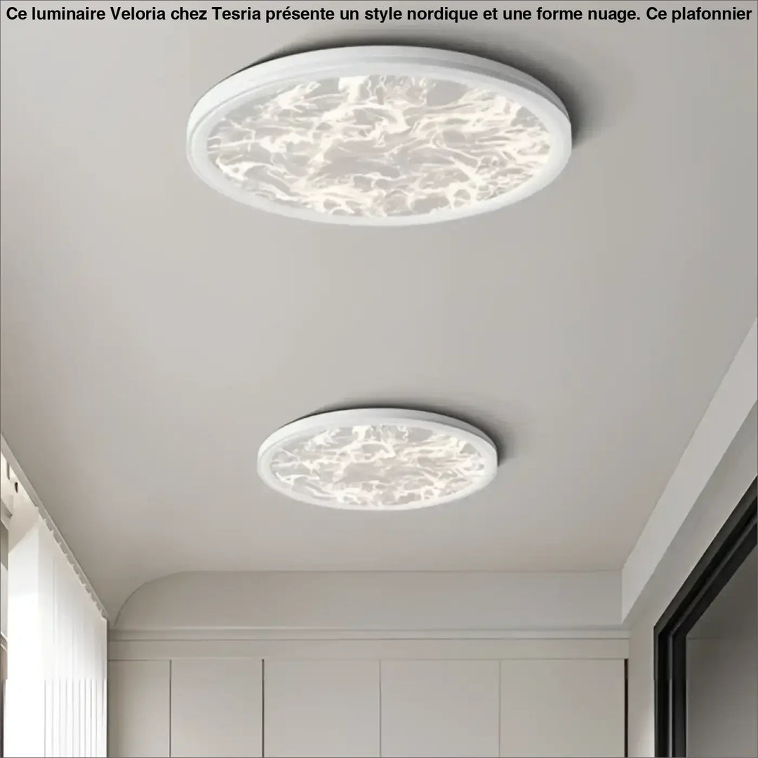 Plafonnier led rond effet marbre design moderne blanc noir