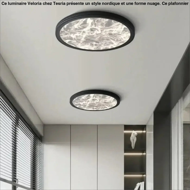 Plafonnier led rond effet marbre design moderne blanc noir