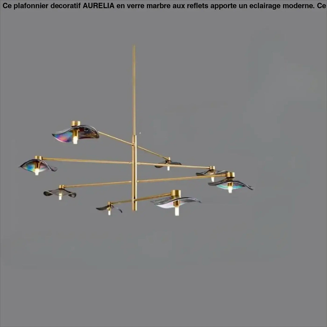 Suspension luminaire vetros en laiton moderne avec abat-jours en verre irisé pour un luminaire design inspirée