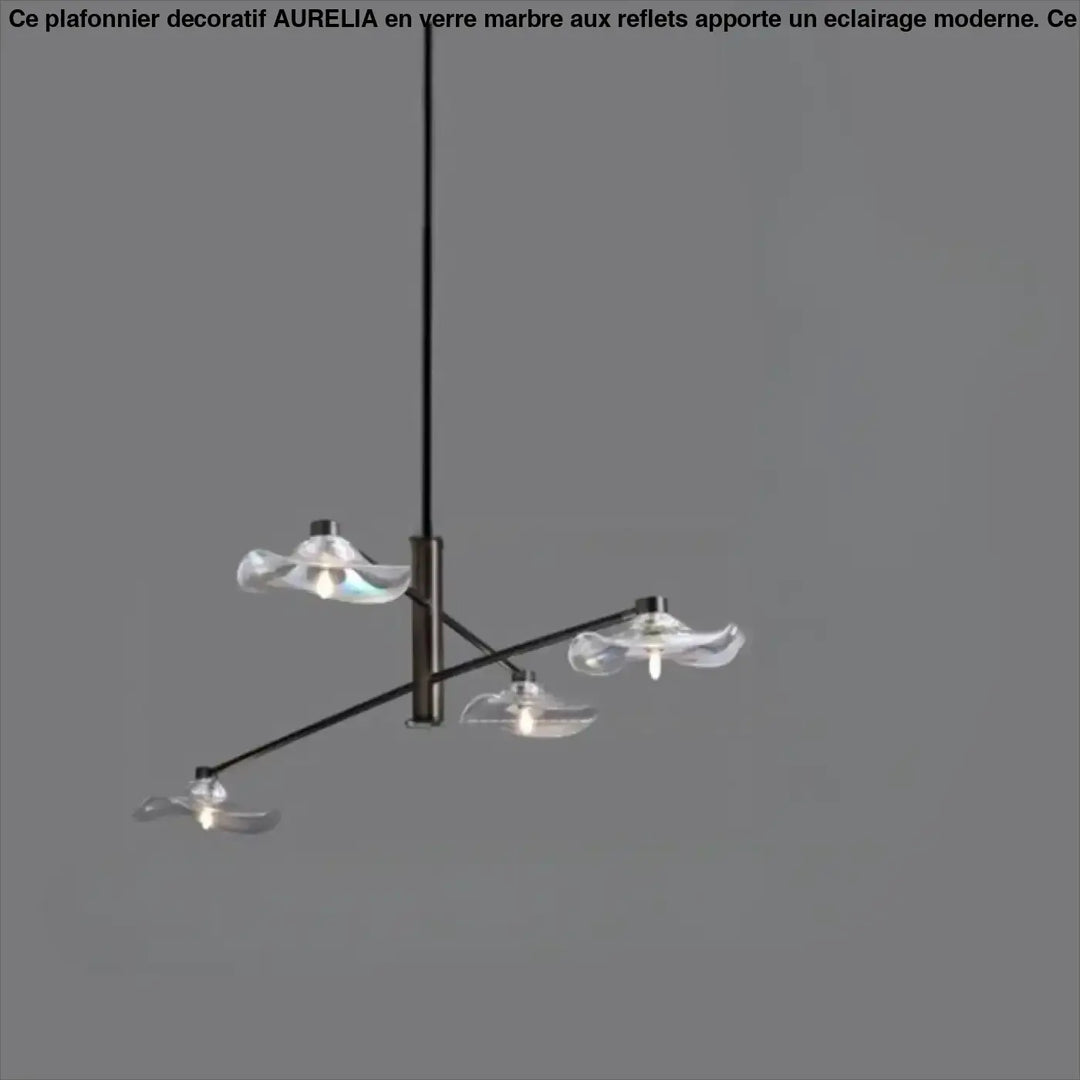 Suspension luminaire vetros en métal noir moderne avec trois abat-jours en verre translucide irisé design inspirée