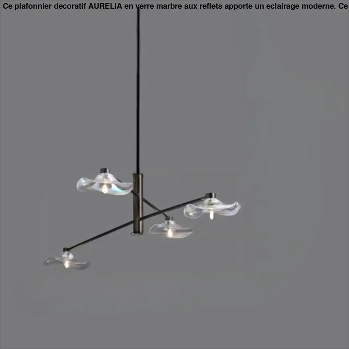 Suspension luminaire vetros en métal noir moderne avec trois abat-jours en verre translucide irisé design inspirée