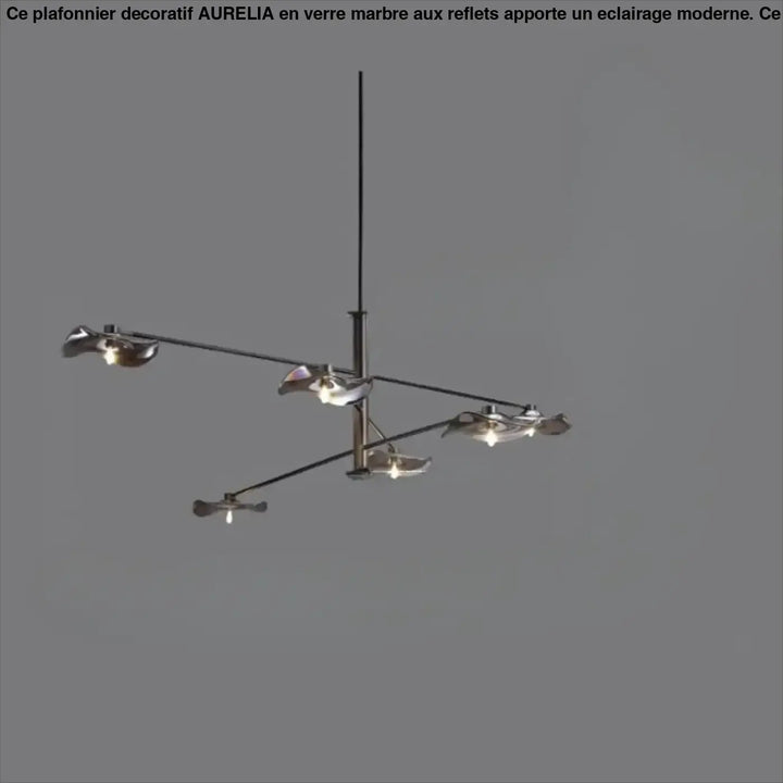 Suspension luminaire vetros en nickel brossé moderne avec cinq luminaires sculpturaux en forme de feuille en arrangement radial