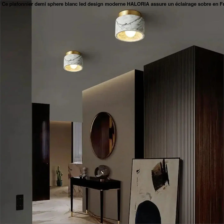 Plafonnier cylindre marbre élégant ambiance luxe blanc