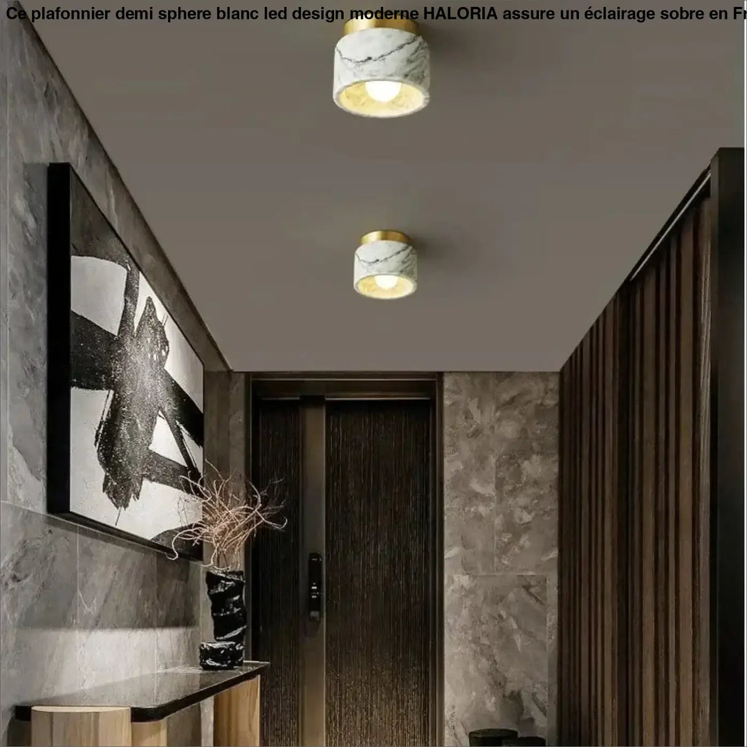 Plafonnier cylindre marbre élégant ambiance luxe blanc