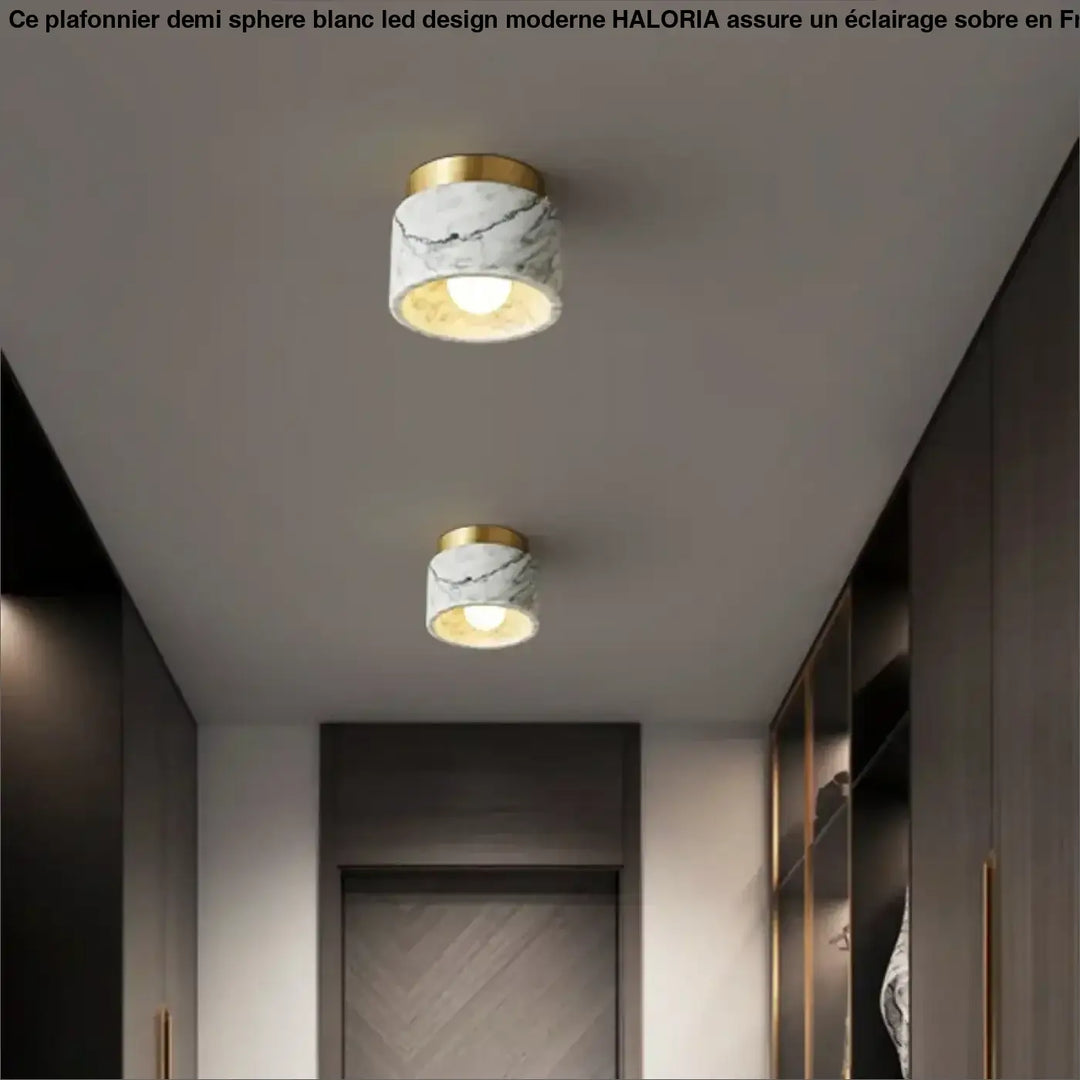 Plafonnier cylindre marbre élégant ambiance luxe blanc